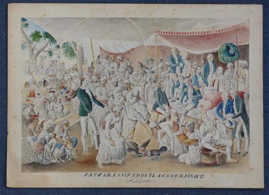 Indian School After Zoffany, watercolour, Colonel Mordaunts Cock Match,,